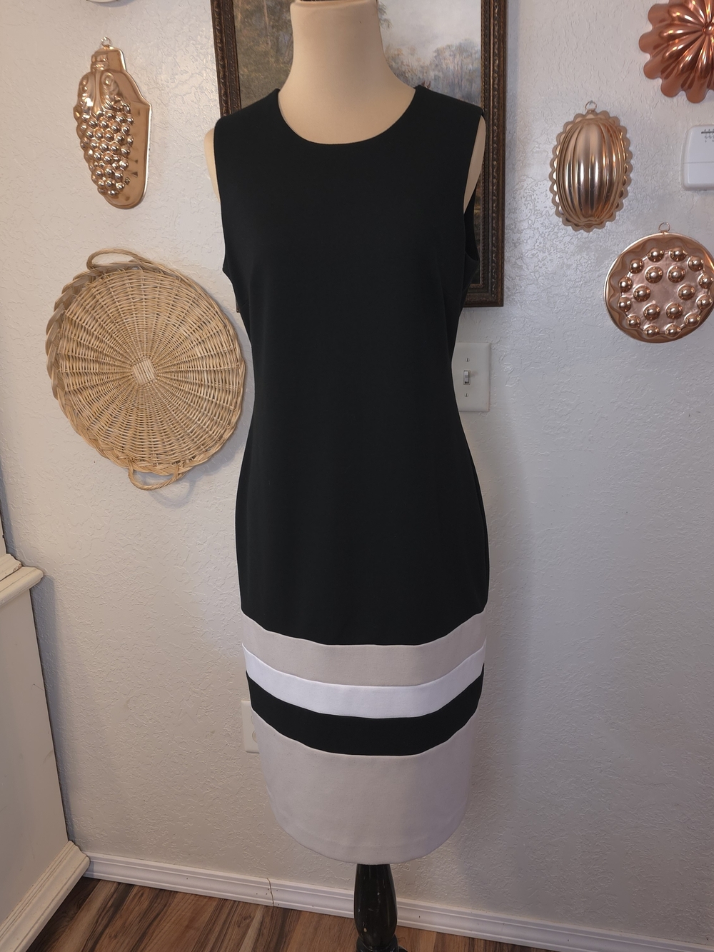 Calvin Klein Black Colorblock Sleeveless Sheath Old Money Office Siren Executive